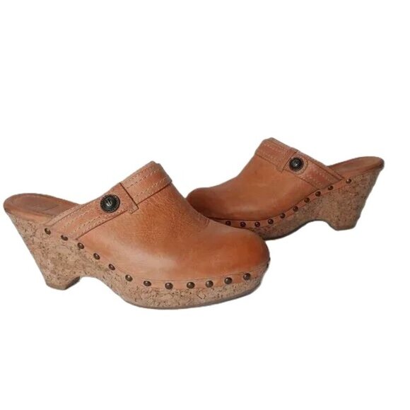 Frye Audra Button Clog Platform Leather Cork Studded Scandi Girl Slide Boho - Picture 1 of 13